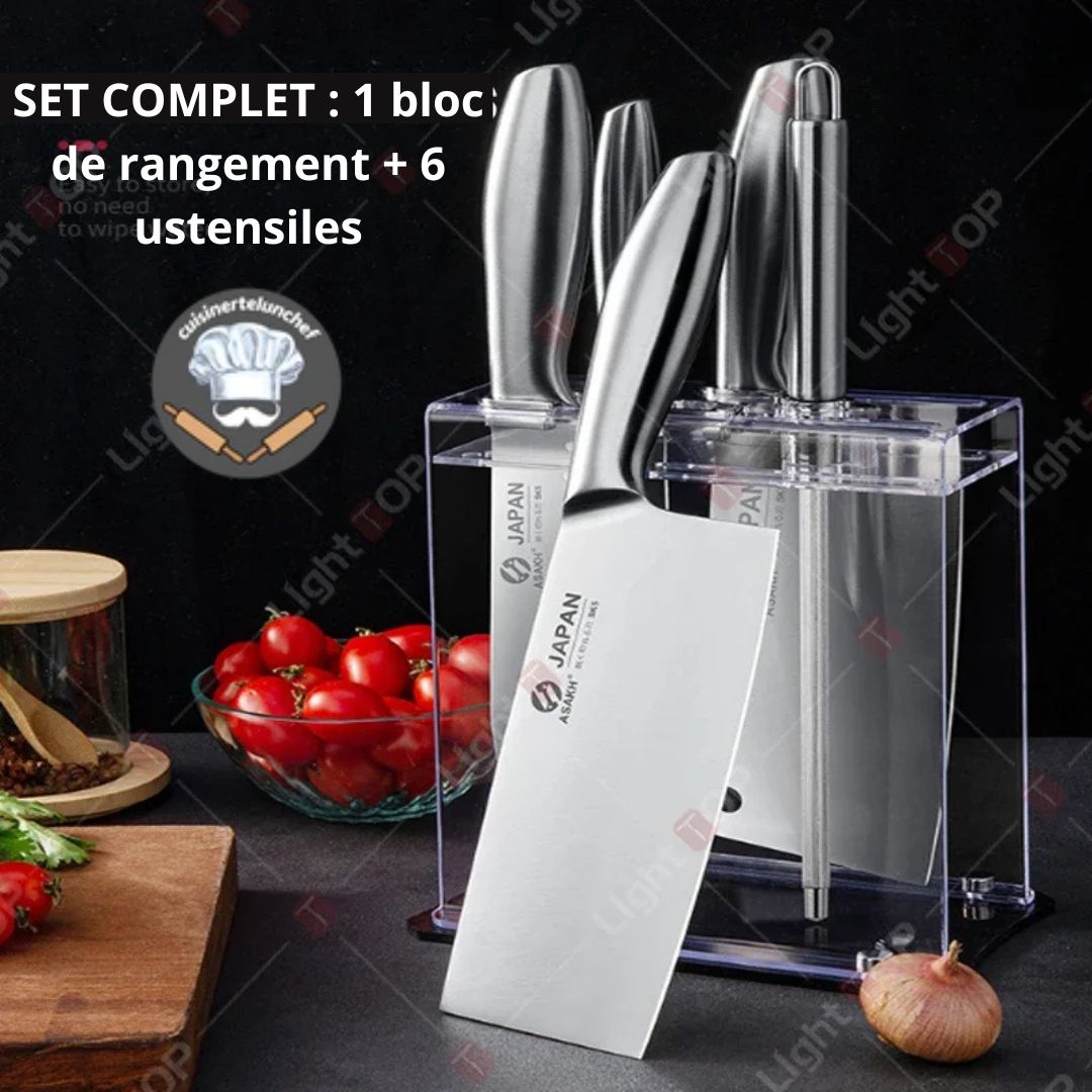 Set couteaux avec bloc rangement pratique, organisation optimale et sécurité maximale