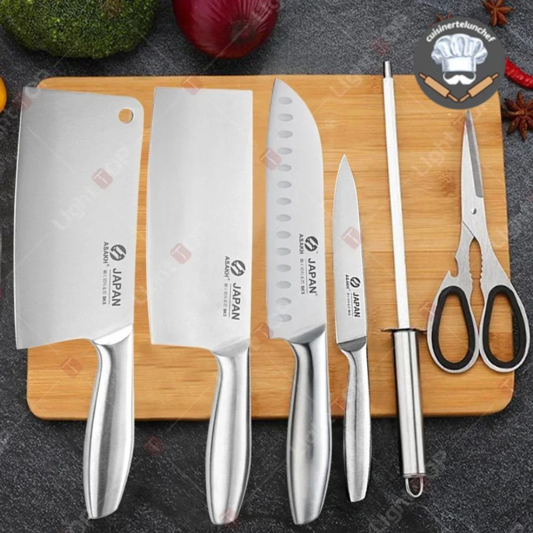 Set couteaux cuisine bloc de rangement design, lames inox tranchantes et durables