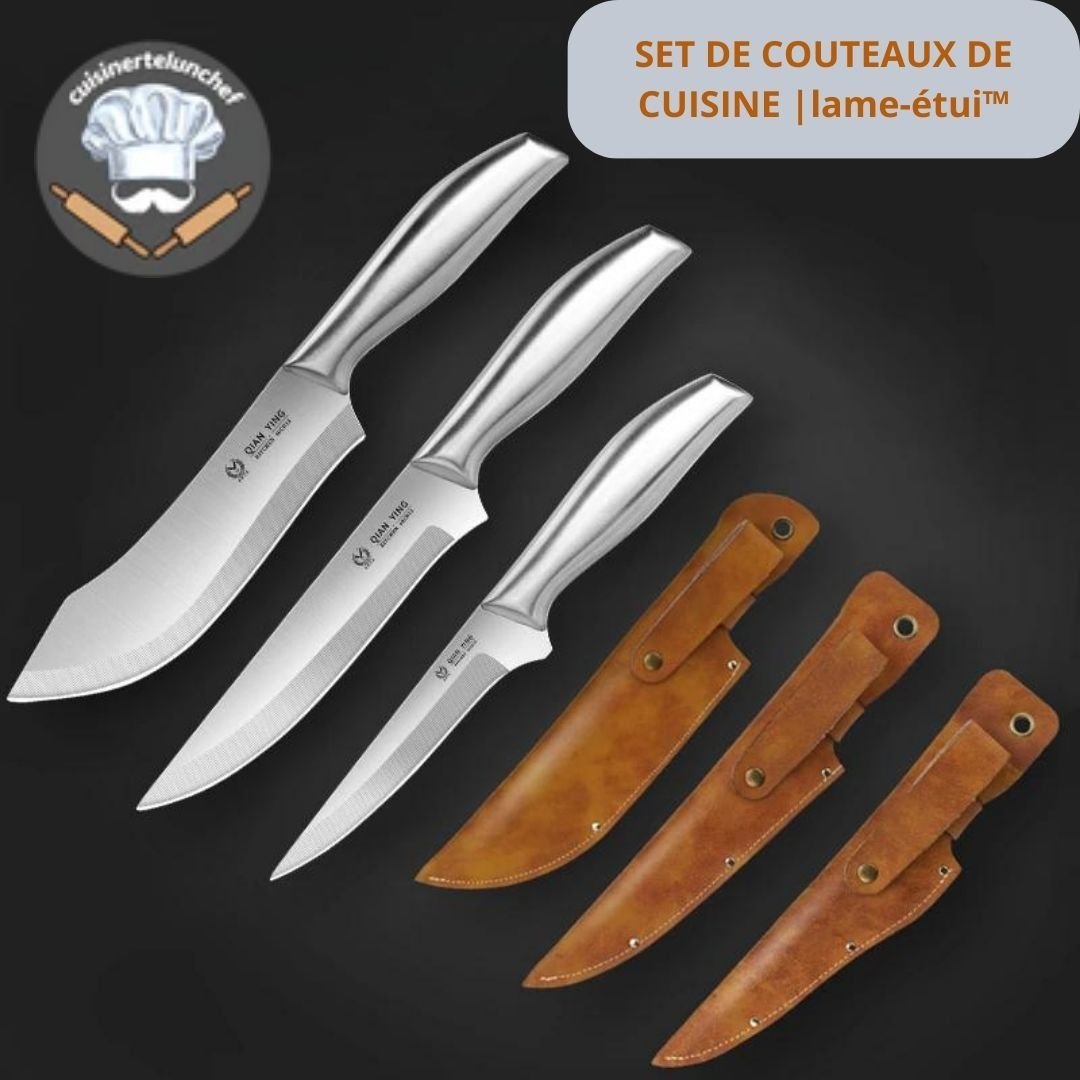 Couteaux cuisine avec étui cuir, set professionnel pour chef en déplacement