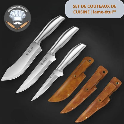 Couteaux cuisine avec étui cuir, set professionnel pour chef en déplacement