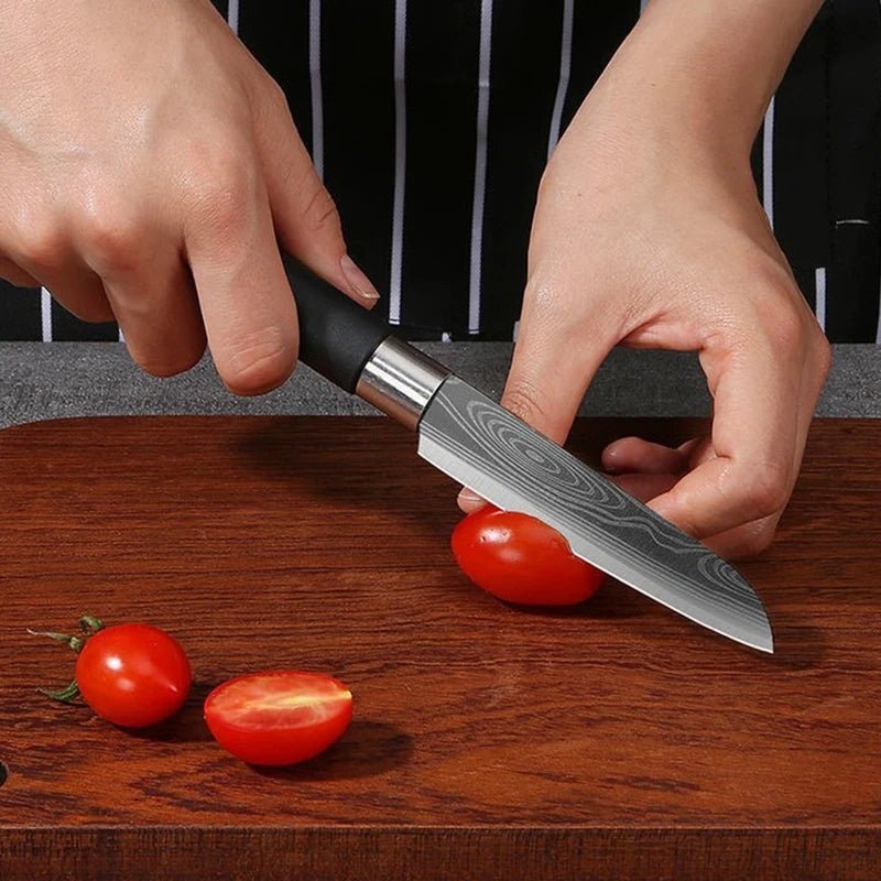 Set couteaux cuisine japonais Santoku, idéal pour émincer, trancher et ciseler