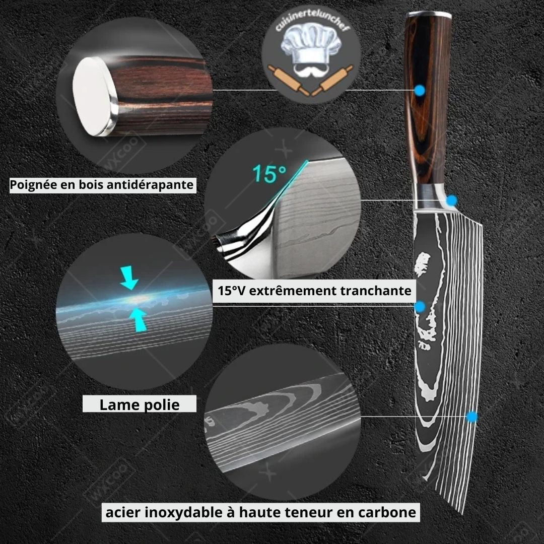 Set couteaux Damas haute performance, acier multicouches pour tranchant et durabilité maximale