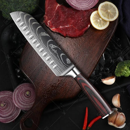 Set couteaux Damas lames damassées haute performance, élégance et précision pour chef exigeant
