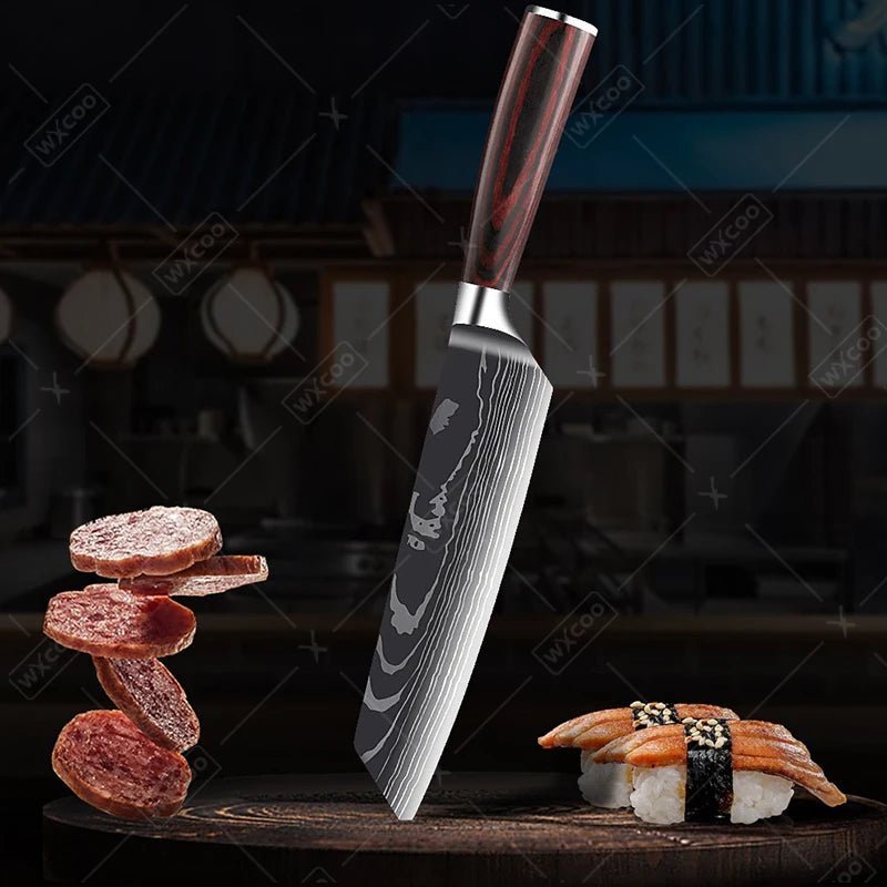 Set couteaux Damas damassés artisanaux, finition soignée pour cuisine professionnelle
