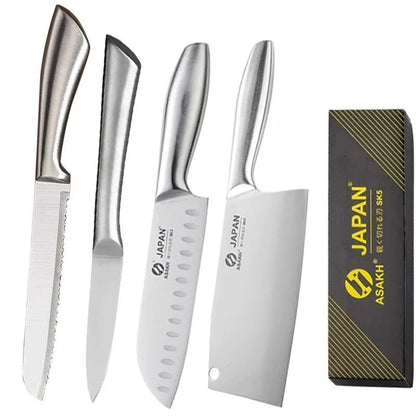 Set couteaux cuisine manche inox, équilibre parfait et prise en main assurée