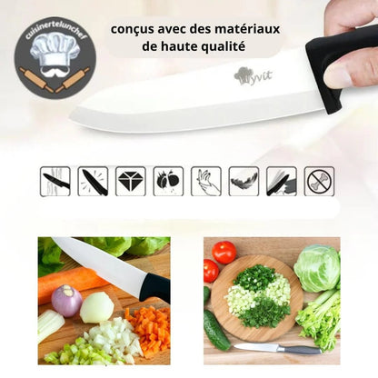 Set couteaux céramique colorés, design moderne et fonctionnel en cuisine