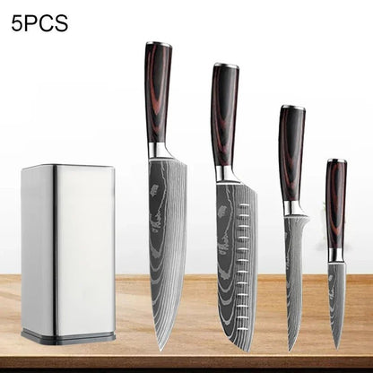 Set couteaux japonais bloc bois, design moderne et fonctionnel en cuisine