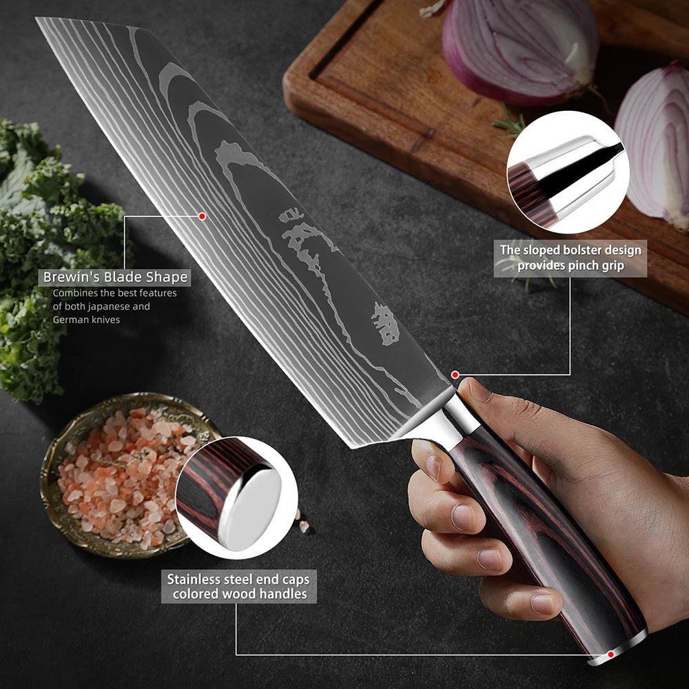 Set couteaux japonais polyvalents, idéal pour légumes, viandes et poissons