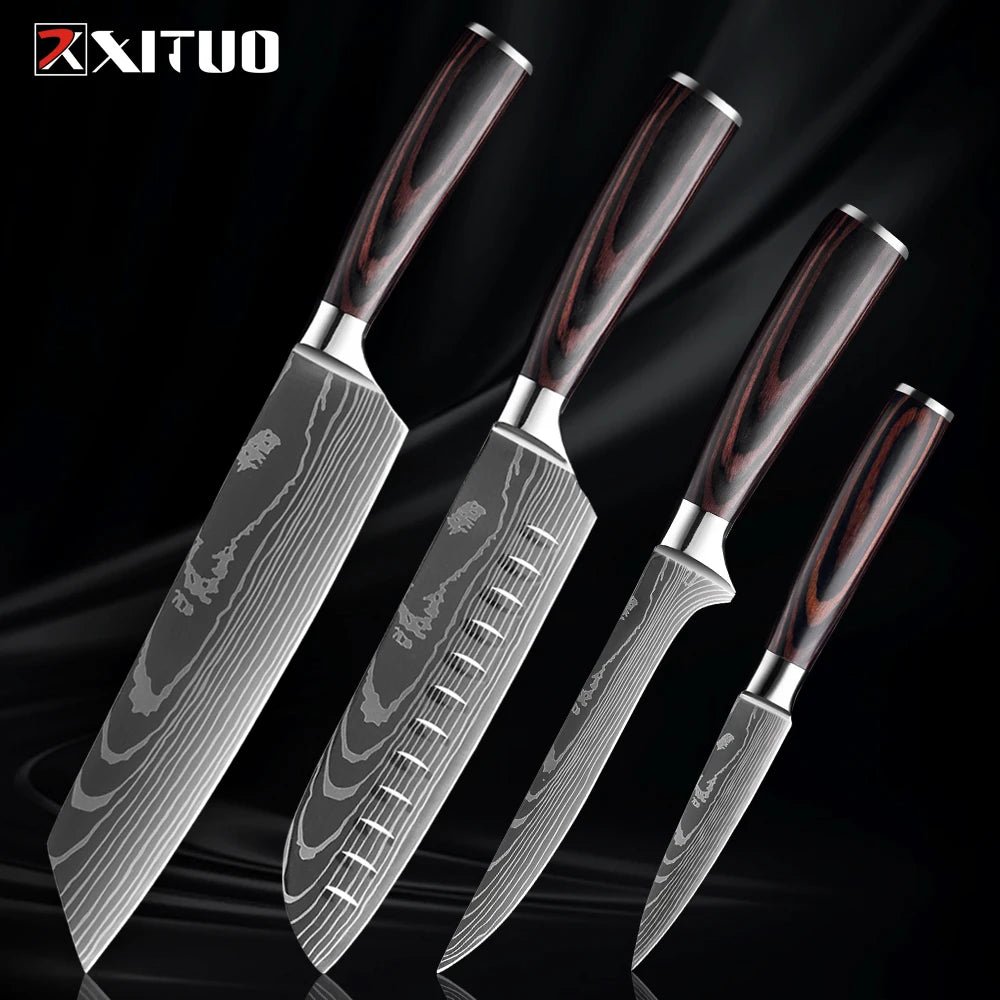 Set couteaux de cuisine précision japonaise, lames inox pour chef professionnel