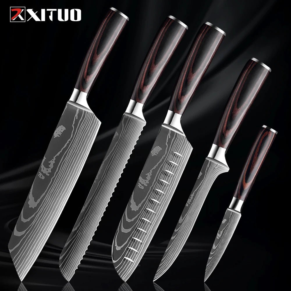 Set couteaux japonais cuisine, découpe précise et tranchant rasoir