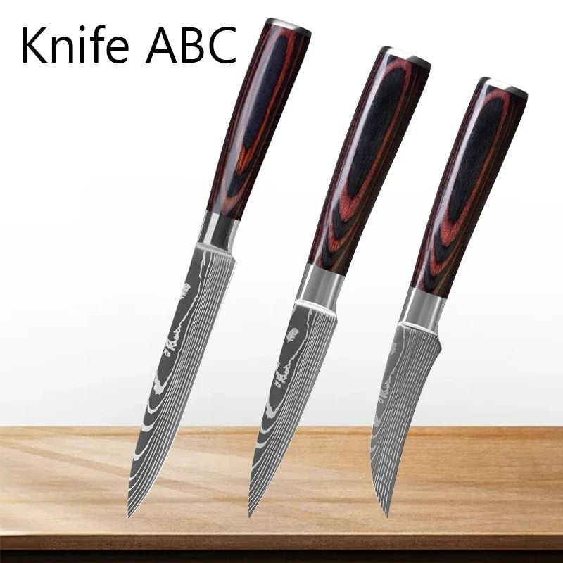 Set couteaux Trio Japonais 3 lames, design élégant et finition soignée pour cuisine moderne