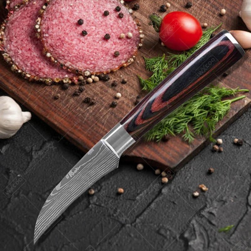 Set couteaux Trio Japonais, lames inox tranchantes pour viandes, légumes et herbes