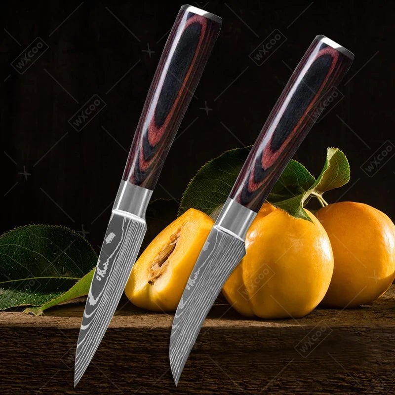 Set couteaux Trio Japonais en action, 3 lames complémentaires pour chaque découpe