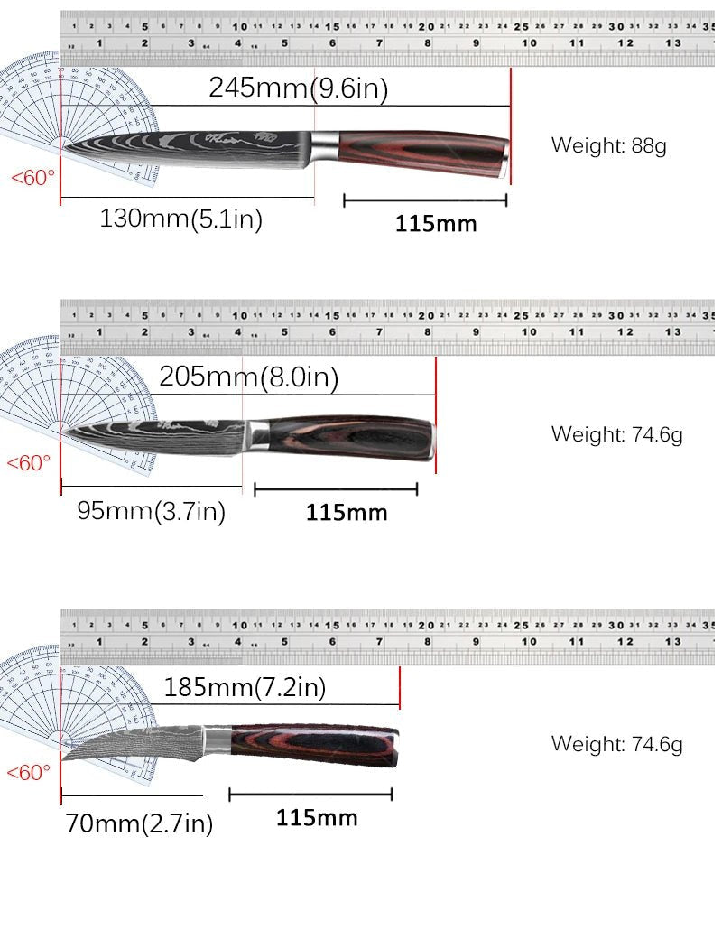 Set couteaux Trio Japonais, acier inox haute qualité pour un tranchant longue durée