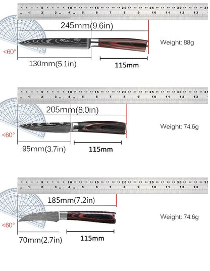 Set couteaux Trio Japonais, acier inox haute qualité pour un tranchant longue durée
